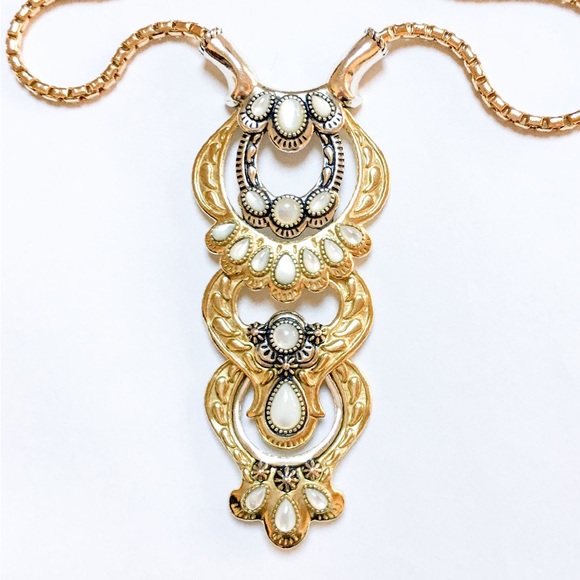 NEW AMERICAN WEST Mother-of-Pearl Necklace Statement Sterling Brass NEW AW BOX - Picture 1 of 12